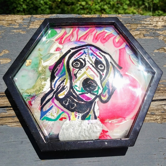 Hand Drawn Artisan Dog Coaster Epoxy Resin - Picture 10 of 11